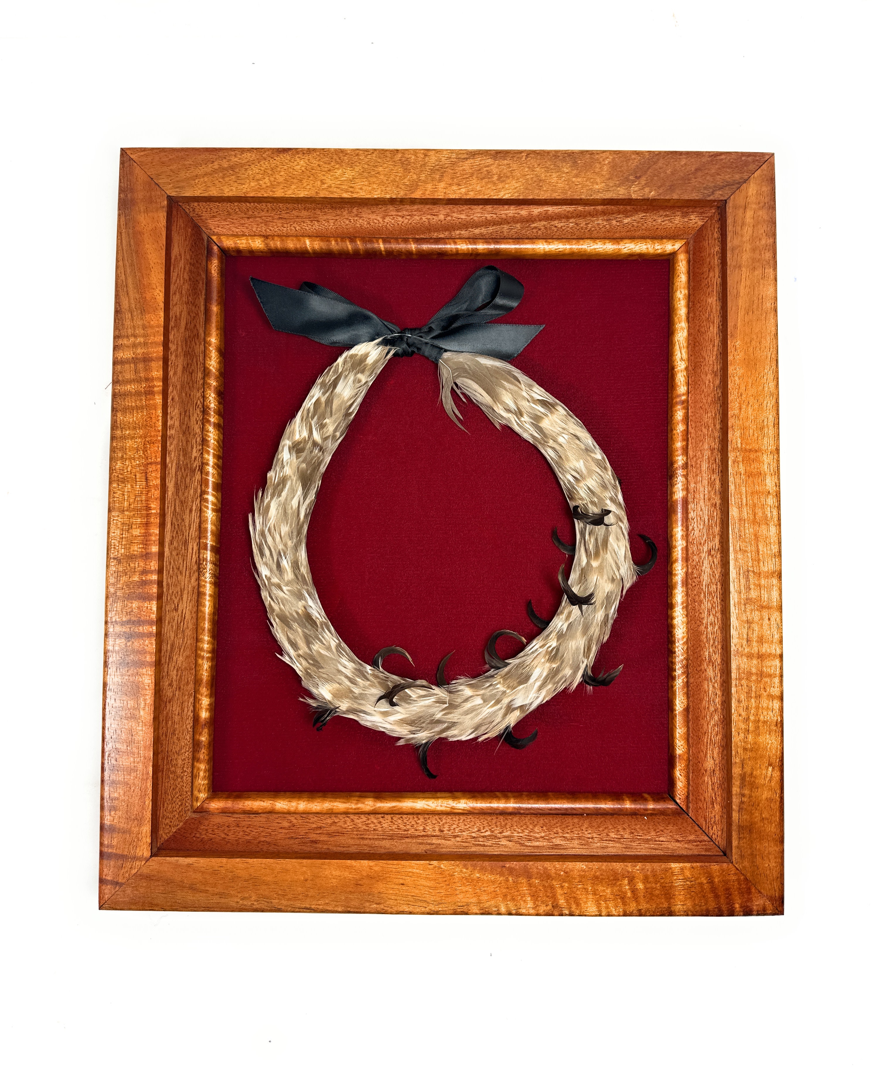 Feather Lei Natural Goose with Dove Tail in Premium Solid Koa Shadow box  15 in X 17 in - Made In Hawaii | #koasb31 Feather Lei Natural Goose with Dove Tail in Premium Solid Koa Shadow box  15 in X 17 in - Made In Hawaii | #koasb31